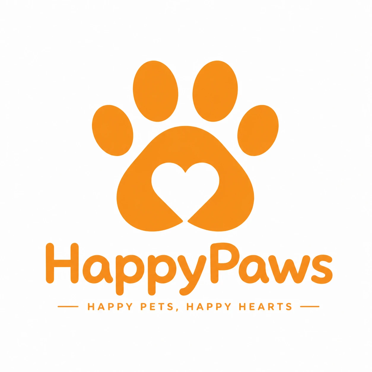 Friendly logo for a pet care service "HappyPaws", minimalist paw print with a heart embedded inside, warm orange and white, white background — GPT Image 2