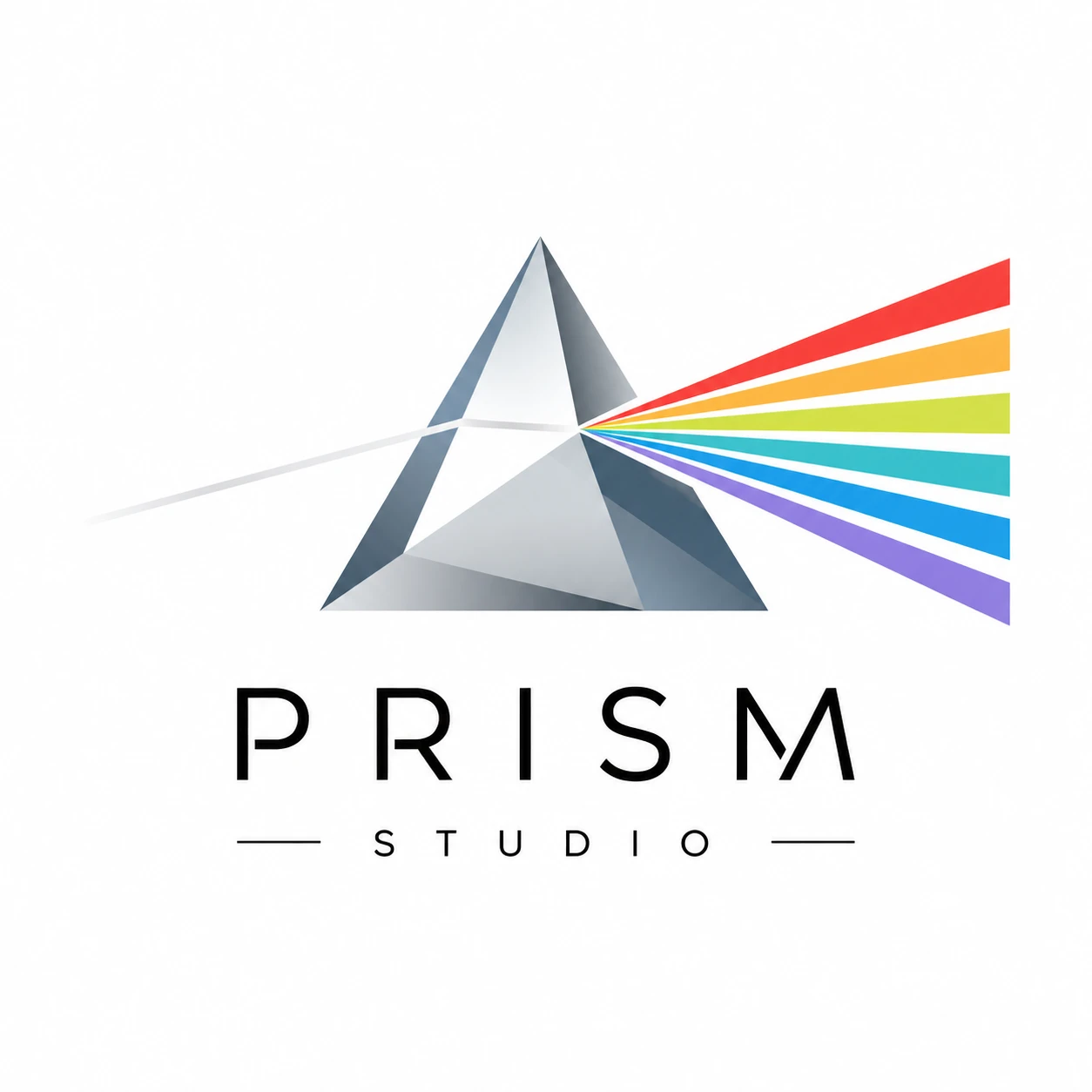 Creative logo for a design studio "Prism Studio", geometric prism dispersing colorful light rays, clean minimal style, white background — GPT Image 2