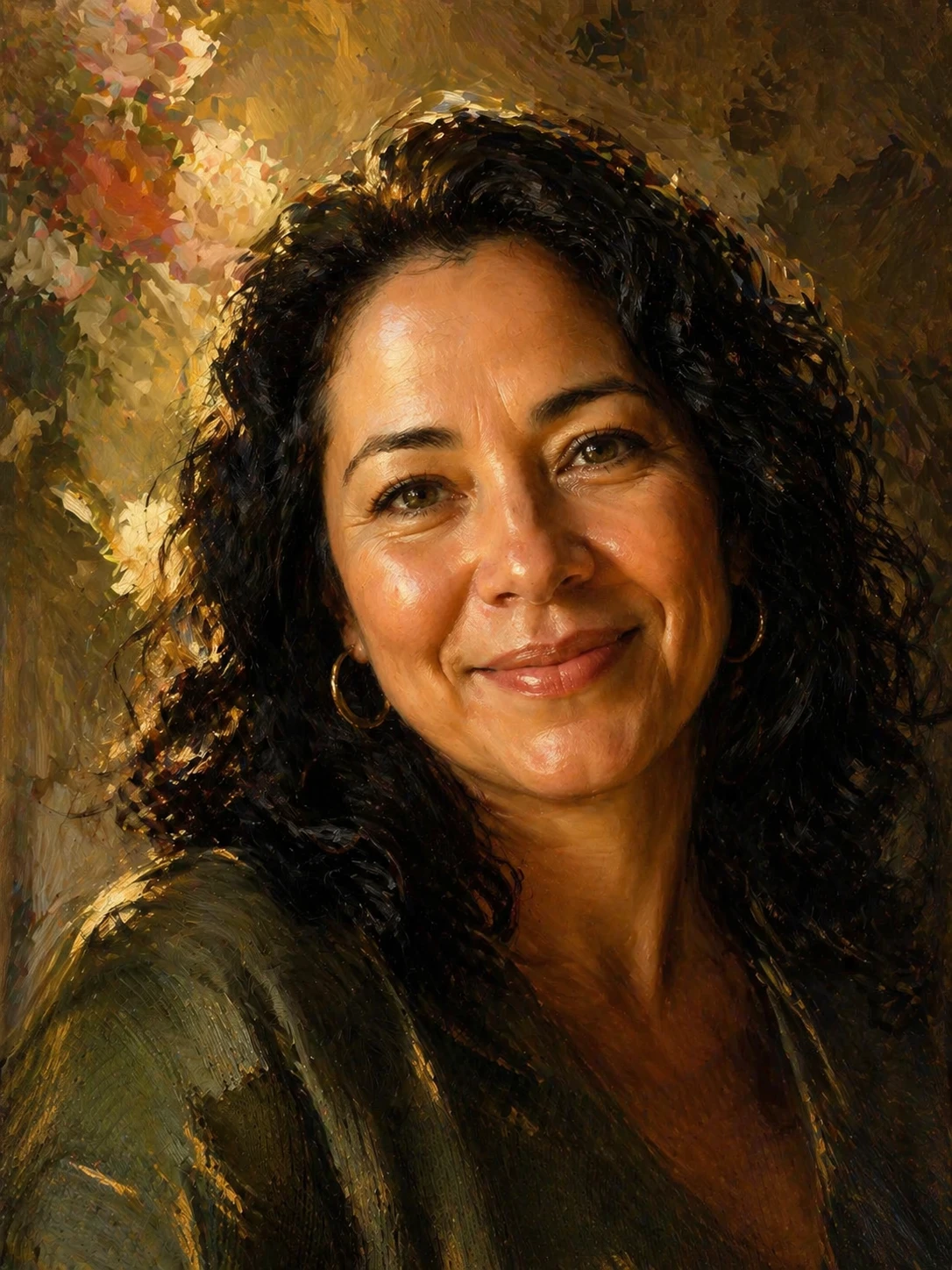 Convert to painterly oil portrait in the style of John Singer Sargent, rich brush strokes and textured impasto, dramatic chiaroscuro lighting with gol — GPT Image 2