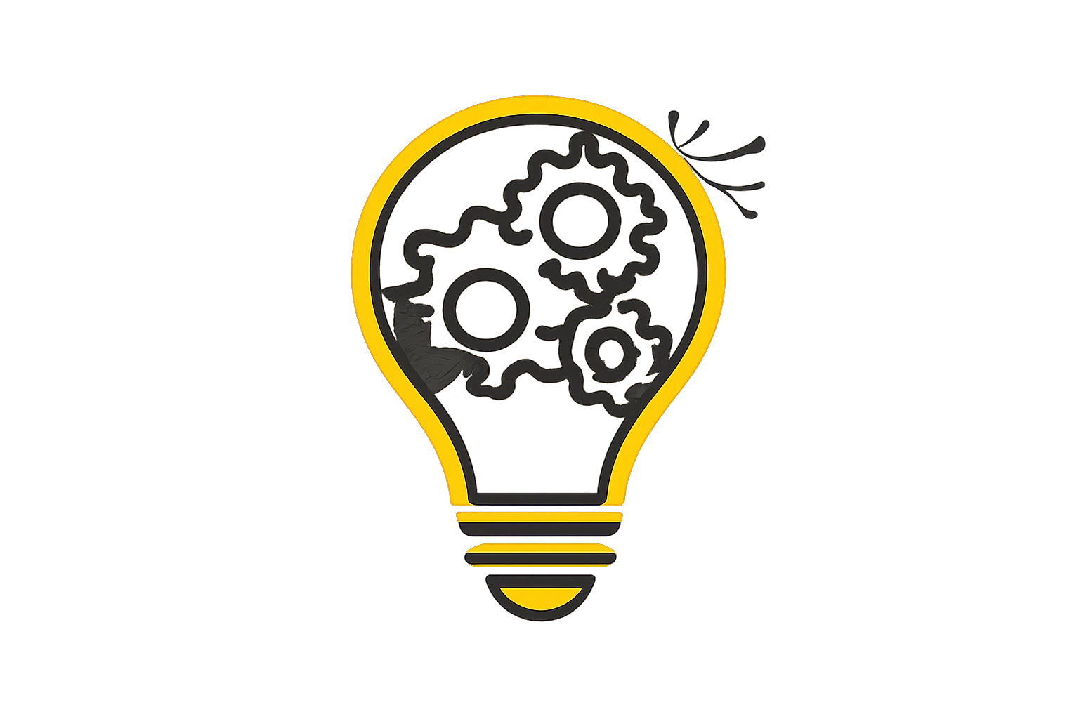 Modern vector icon for an innovation startup logo, showcasing a lightbulb fused with interlocking gears inside the bulb shape. Vibrant electric yellow — GPT Image 2