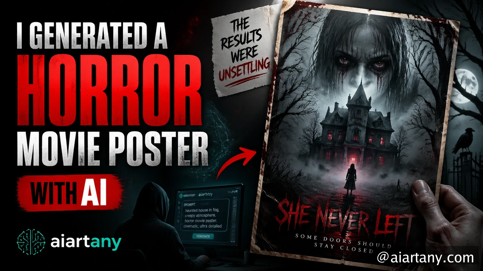 Generate YouTube cover for this video title: I Generated a Horror Movie Poster with AI — Results Were Unsettling

Dark, eerie, and surprisingly good — — GPT Image 2
