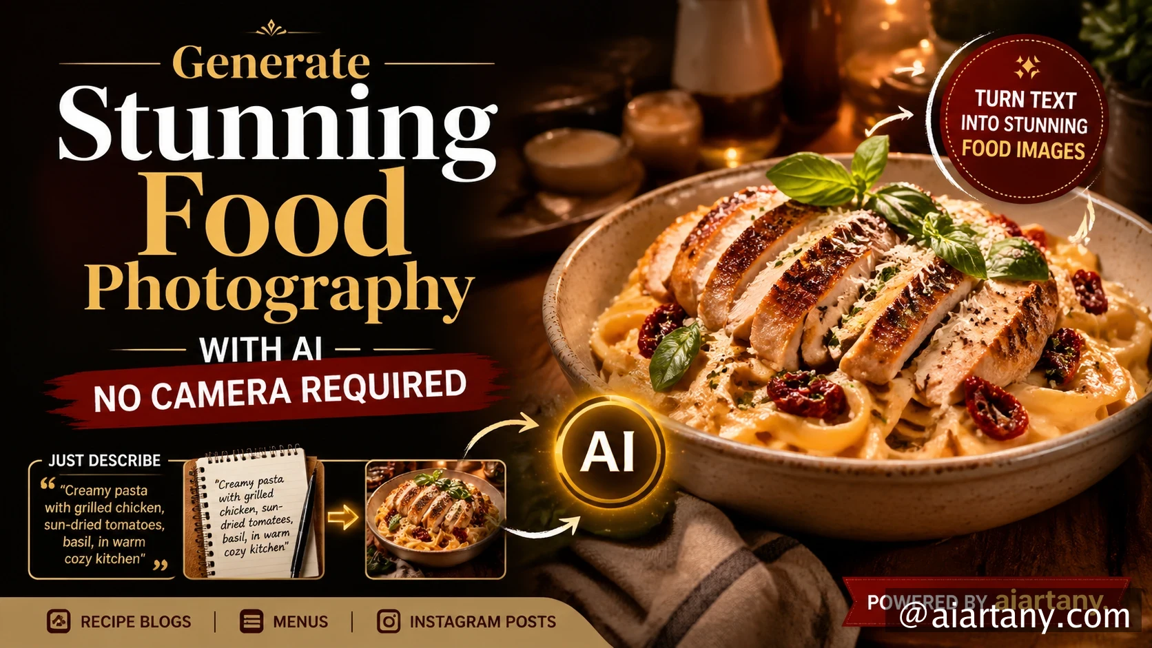 Generate YouTube cover for this video title: Generate Stunning Food Photography with AI — No Camera Required

Turn a simple text description into mout — GPT Image 2