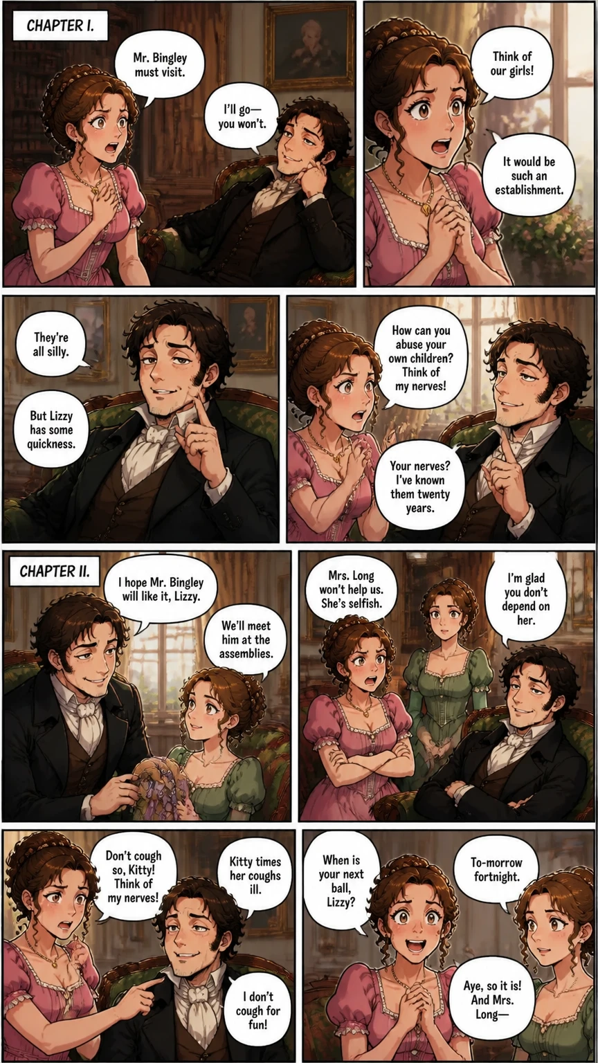 Demo comic page from PRIDE & PREJUDICE